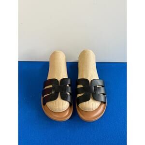 SLIDES Black Summer Women's size 7. The Drop Brand. Monika Sandal. Faux Leather